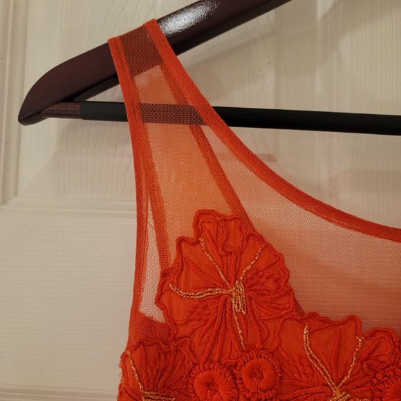 Anthropologie Dress Size 0 Orange Embroidered Flowers Boho Meadow Rue Sangeet - Picture 5 of 11